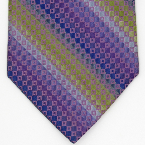 Kenneth Cole New York Men's Neck Tie - Purple, Blue, & Green Checkered Pattern - Picture 3 of 9